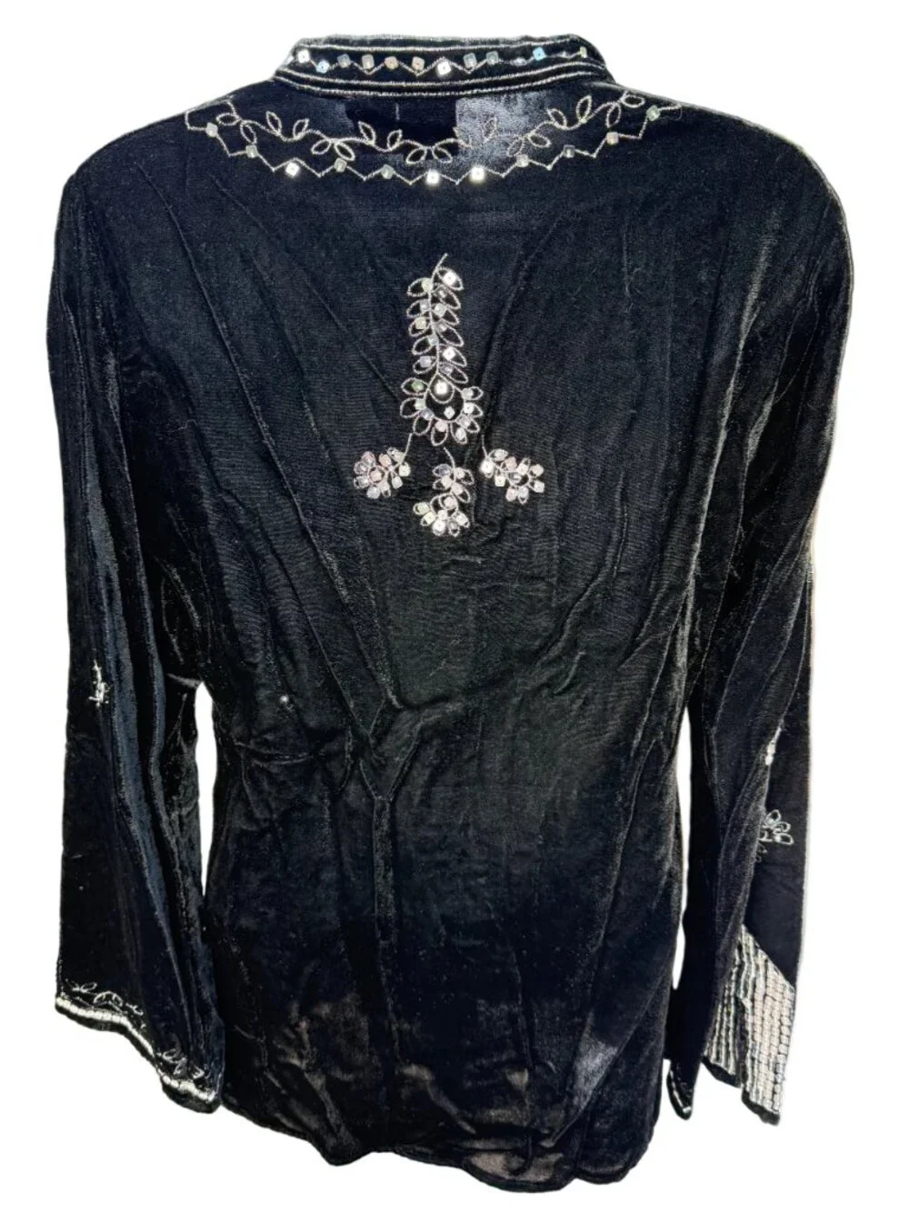 Black velvet goth hippie embroidered sequin top_2